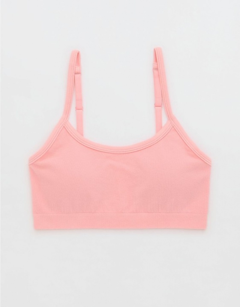 Aerie Superchill Cotton Seamless Padded Scooplette Bras Pink | 5014LOWVX