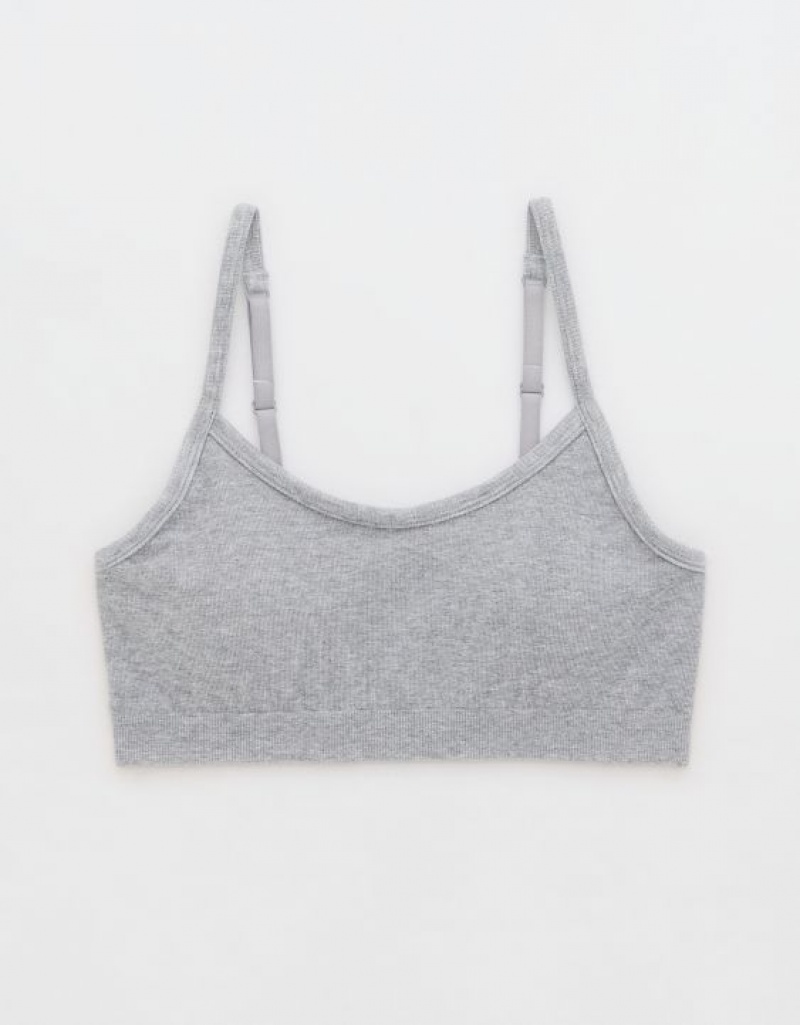 Aerie Superchill Cotton Seamless Padded Scooplette Bras Dark Grey | 6142GOINC