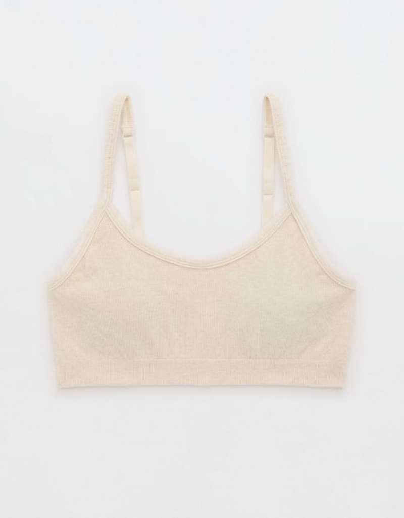 Aerie Superchill Cotton Seamless Padded Scooplette Bras White | 6547VDUHP