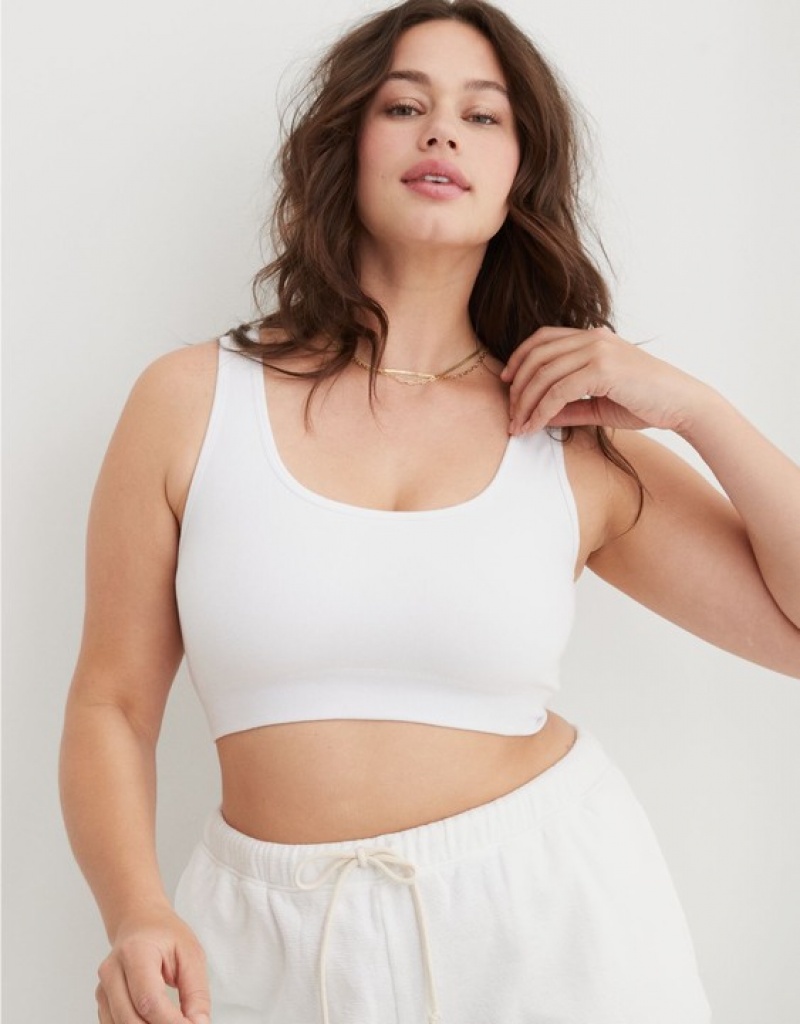 Aerie Superchill Cotton Seamless Scooplette Bras White | 1347UIBDV