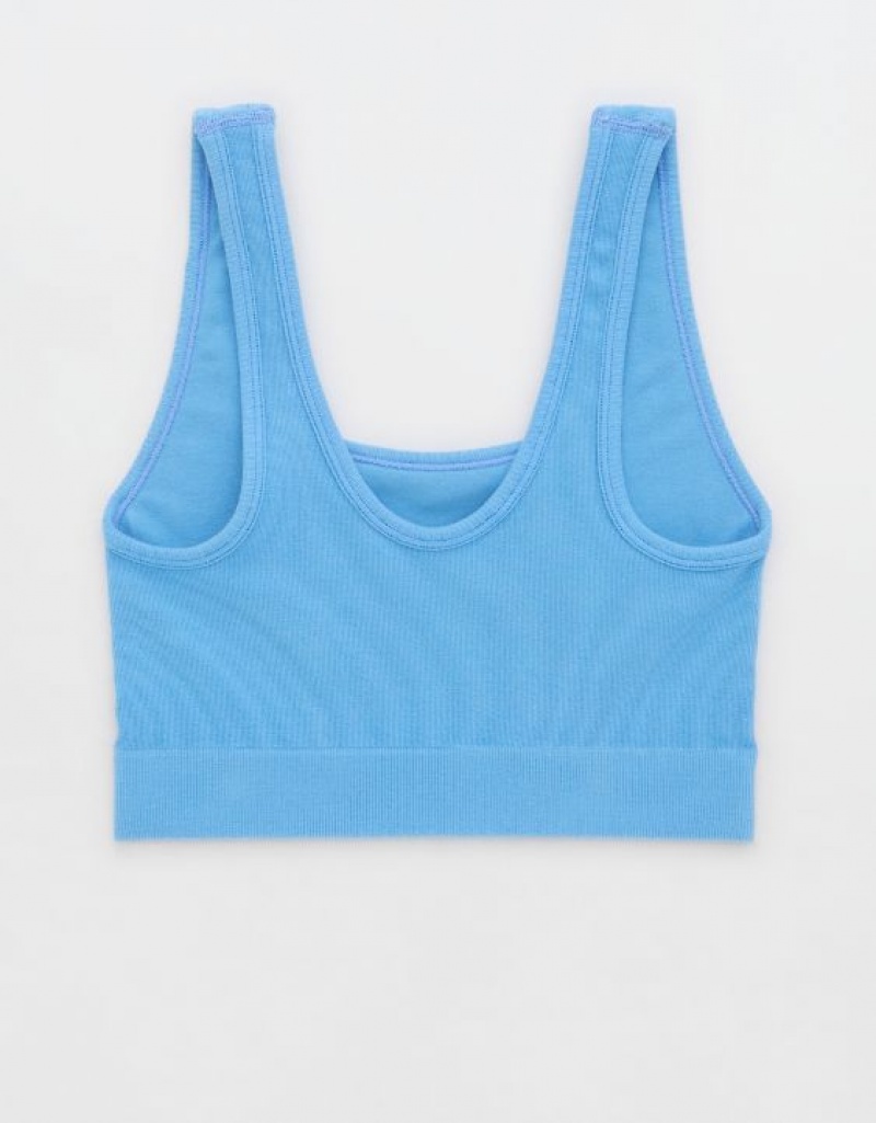 Aerie Superchill Cotton Seamless Scooplette Bras Blue | 0948XNFBC