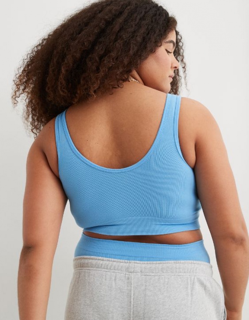 Aerie Superchill Cotton Seamless Scooplette Bras Blue | 0948XNFBC