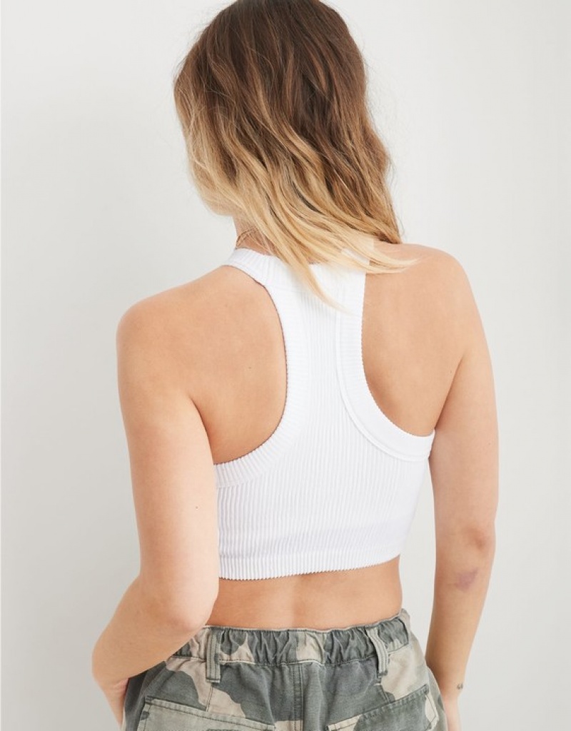 Aerie Superchill Seamless High Neck Top Bras White | 6279KWQJP