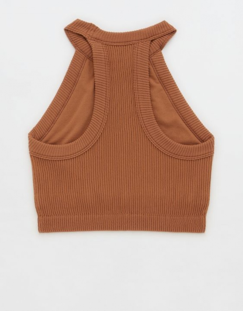 Aerie Superchill Seamless High Neck Top Bras Brown | 0276TLJNY