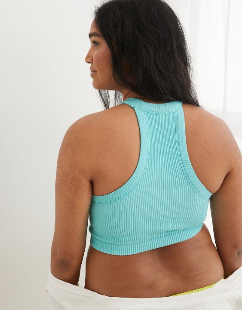 Aerie Superchill Seamless High Neck Top Bras Blue | 4738LHNQP