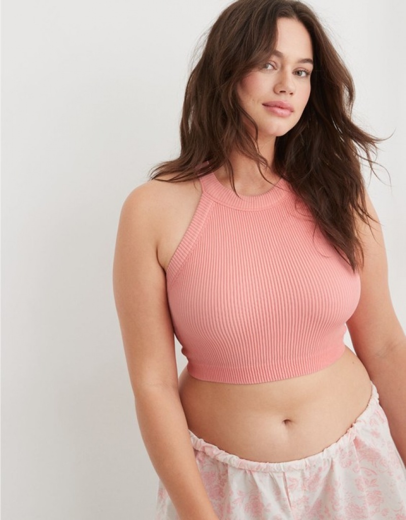 Aerie Superchill Seamless High Neck Top Bras Pink | 1920UEAOL