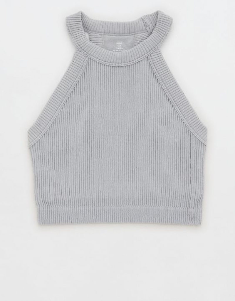 Aerie Superchill Seamless High Neck Top Bras Grey | 7312HLVJP