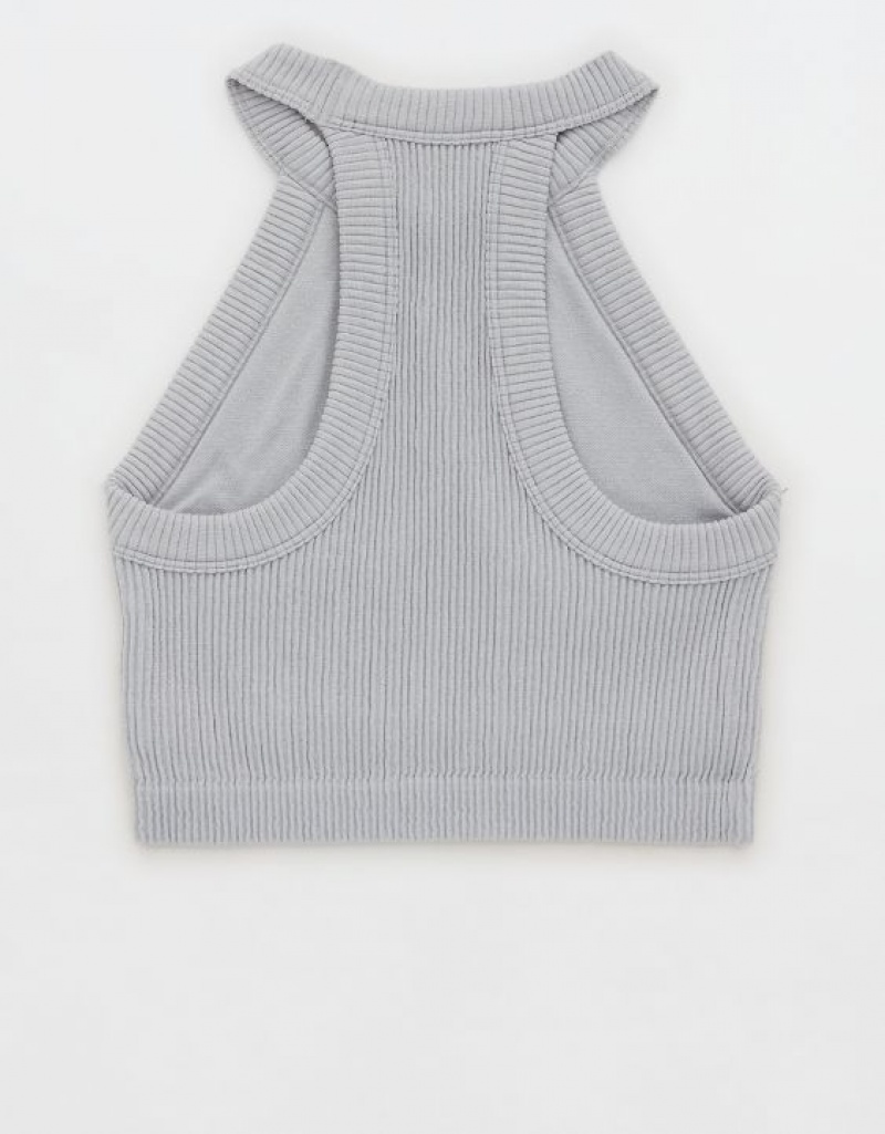 Aerie Superchill Seamless High Neck Top Bras Grey | 7312HLVJP