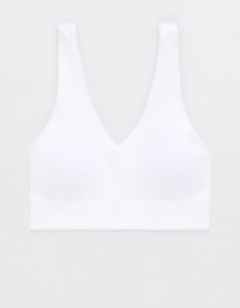 Aerie Superchill Seamless Padded Vooplette Bras White | 0795NQCGD