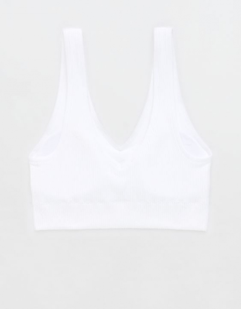 Aerie Superchill Seamless Padded Vooplette Bras White | 0795NQCGD