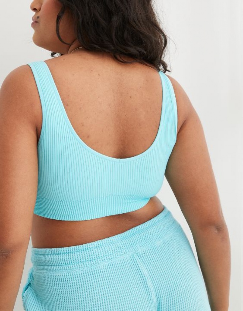 Aerie Superchill Seamless Padded Vooplette Bras Blue | 3189JHAFI