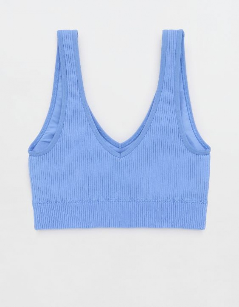 Aerie Superchill Seamless Padded Vooplette Bras Blue | 2645YHZTX