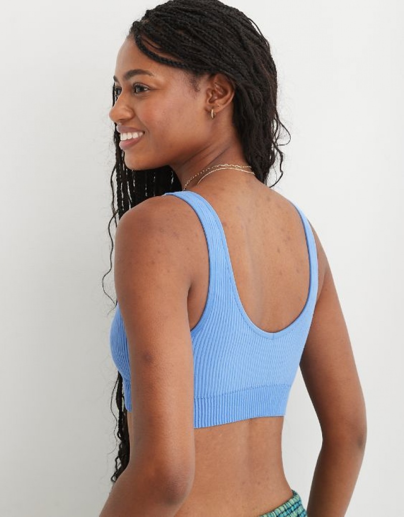 Aerie Superchill Seamless Padded Vooplette Bras Blue | 2645YHZTX