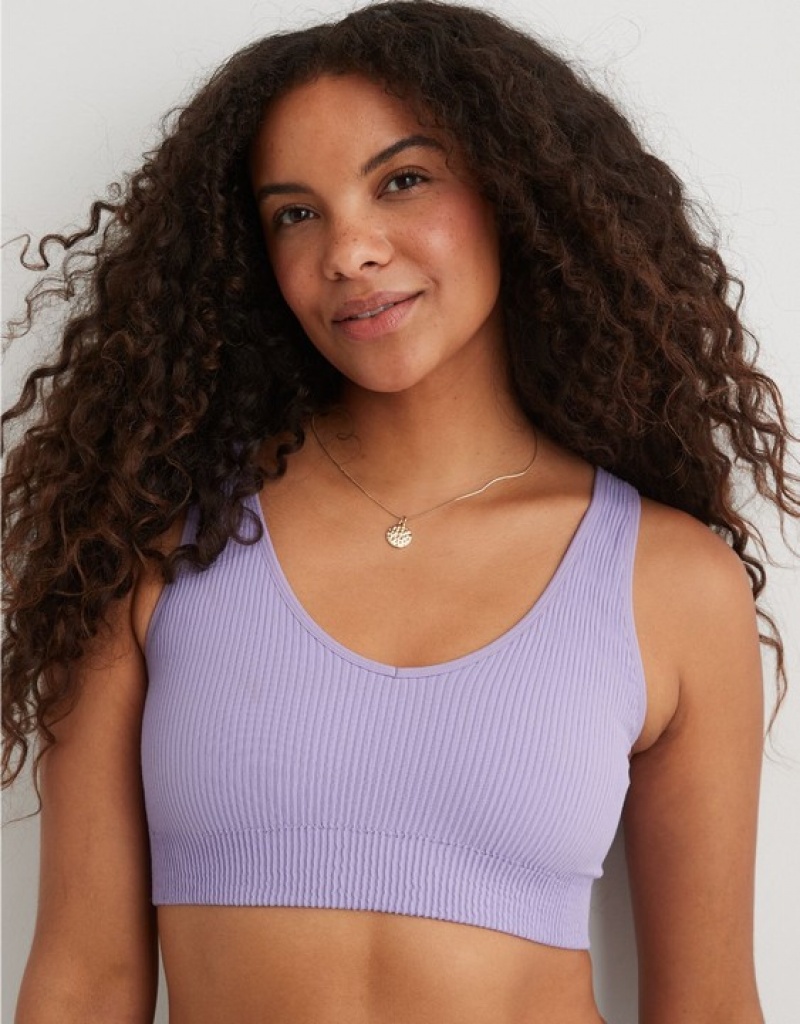 Aerie Superchill Seamless Padded Vooplette Bras Purple / Wash | 2049GDOKI