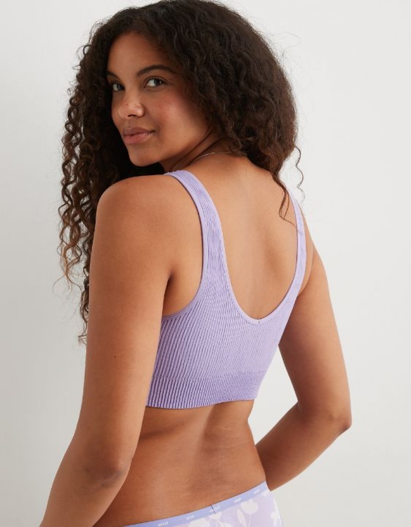 Aerie Superchill Seamless Padded Vooplette Bras Purple / Wash | 2049GDOKI