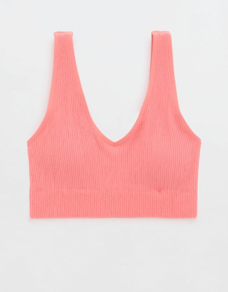 Aerie Superchill Seamless Padded Vooplette Bras Coral | 0142XMDTA