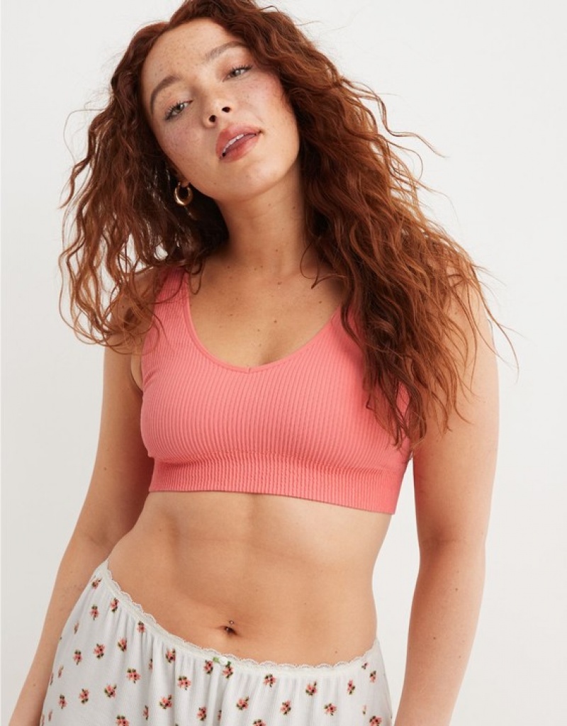 Aerie Superchill Seamless Padded Vooplette Bras Coral | 0142XMDTA