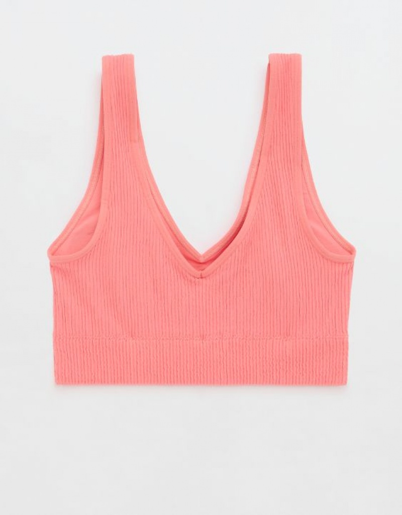 Aerie Superchill Seamless Padded Vooplette Bras Coral | 0142XMDTA