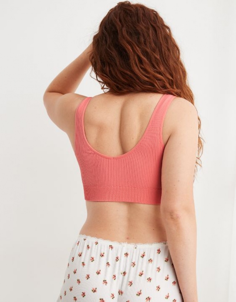 Aerie Superchill Seamless Padded Vooplette Bras Coral | 0142XMDTA