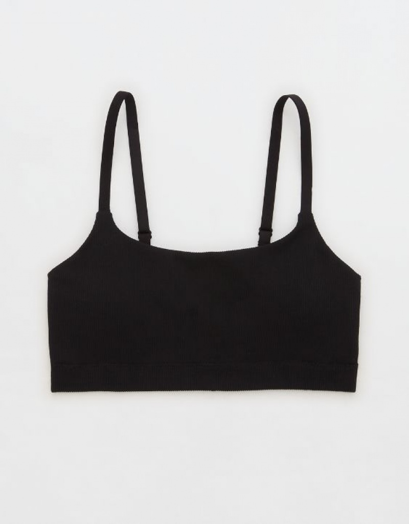 Aerie Superchill Seamless Scooplette Bras Black | 6802PDSAQ