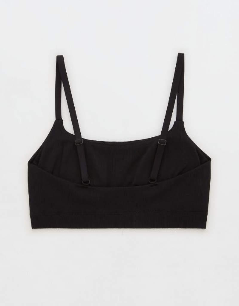 Aerie Superchill Seamless Scooplette Bras Black | 6802PDSAQ