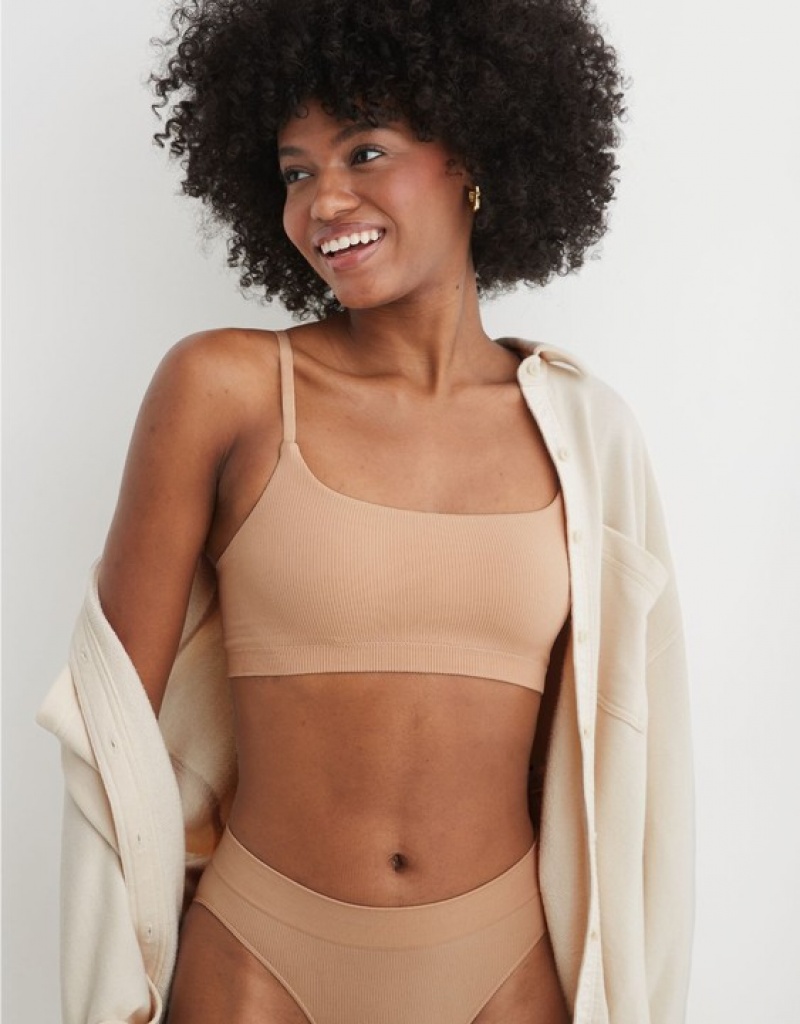 Aerie Superchill Seamless Scooplette Bras Beige | 1589IGLJX