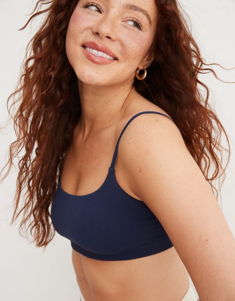 Aerie Superchill Seamless Scooplette Bras Navy | 8392ZPLMU