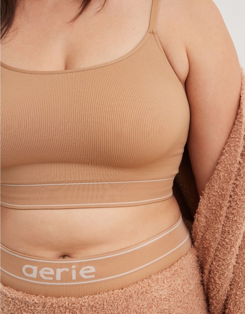 Aerie Superchill Seamless Top Bras Beige | 0435SFCKX