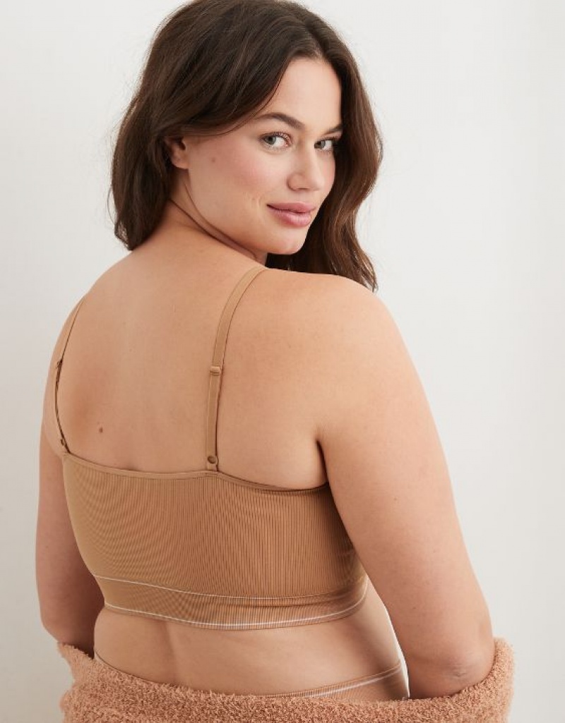 Aerie Superchill Seamless Top Bras Beige | 0435SFCKX