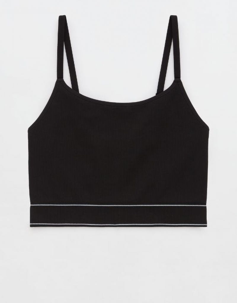 Aerie Superchill Seamless Top Bras Black | 8934QZXED