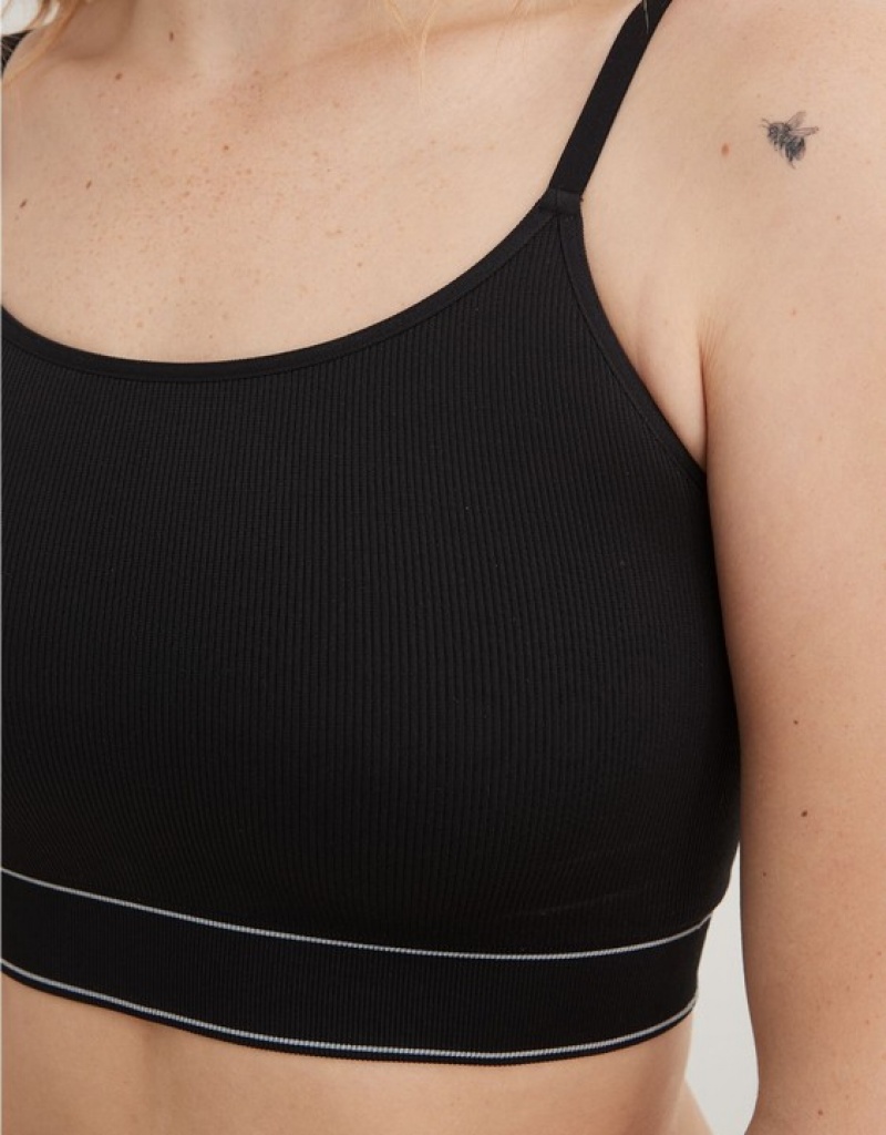 Aerie Superchill Seamless Top Bras Black | 8934QZXED