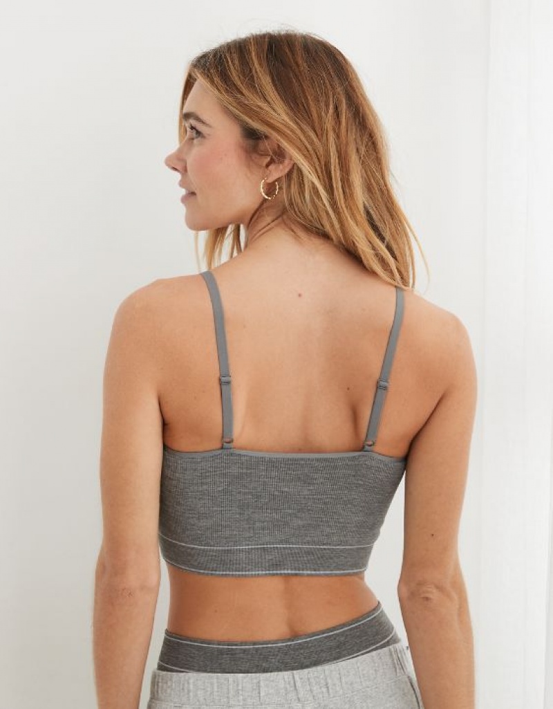 Aerie Superchill Seamless Top Bras Dark Grey | 1970XFQVI