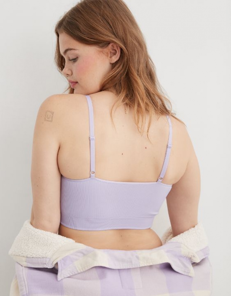 Aerie Superchill Seamless Top Bras Lavender | 5496CKAZS