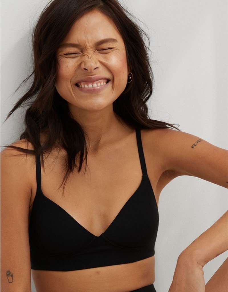 Aerie Superchill Wireless Lightly Lined Bras Black | 9180JCNXZ