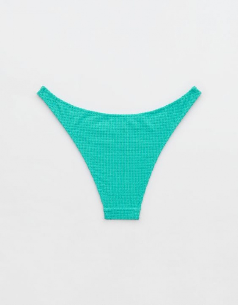 Aerie Terry Cheeky Bikini Bottom Turquoise | 3596JCEOL