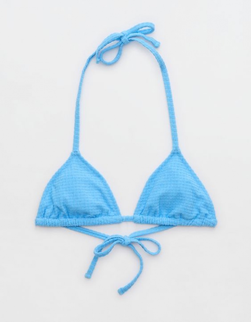 Aerie Terry String Triangle Bikini Top Blue | 4029REVMW