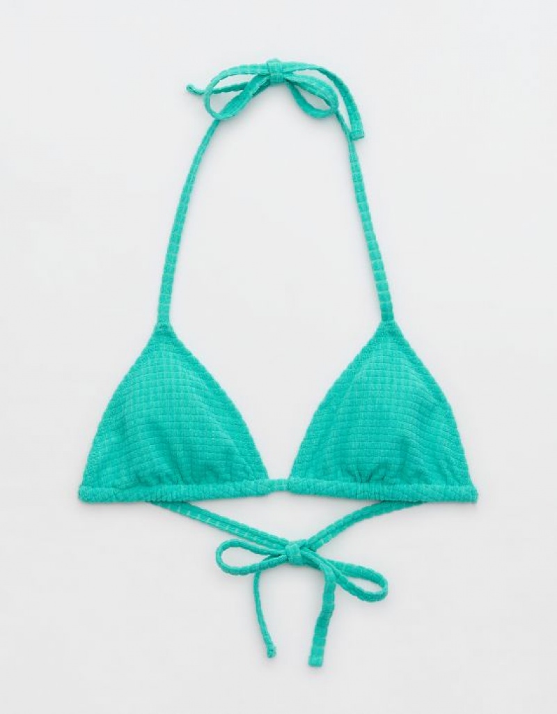 Aerie Terry String Triangle Bikini Top Turquoise | 7365UHOLE