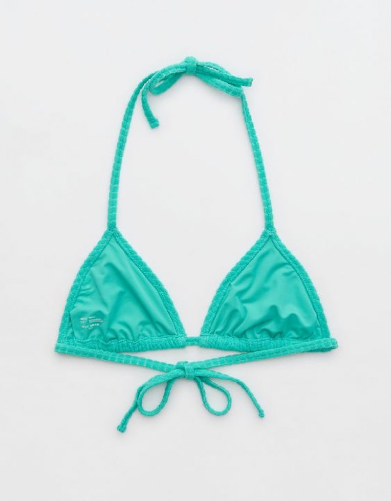 Aerie Terry String Triangle Bikini Top Turquoise | 7365UHOLE