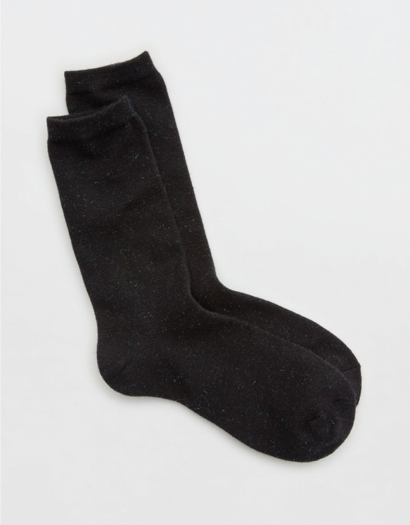 Aerie Tonal Metallic Crew Socks Black | 3580RYIZQ