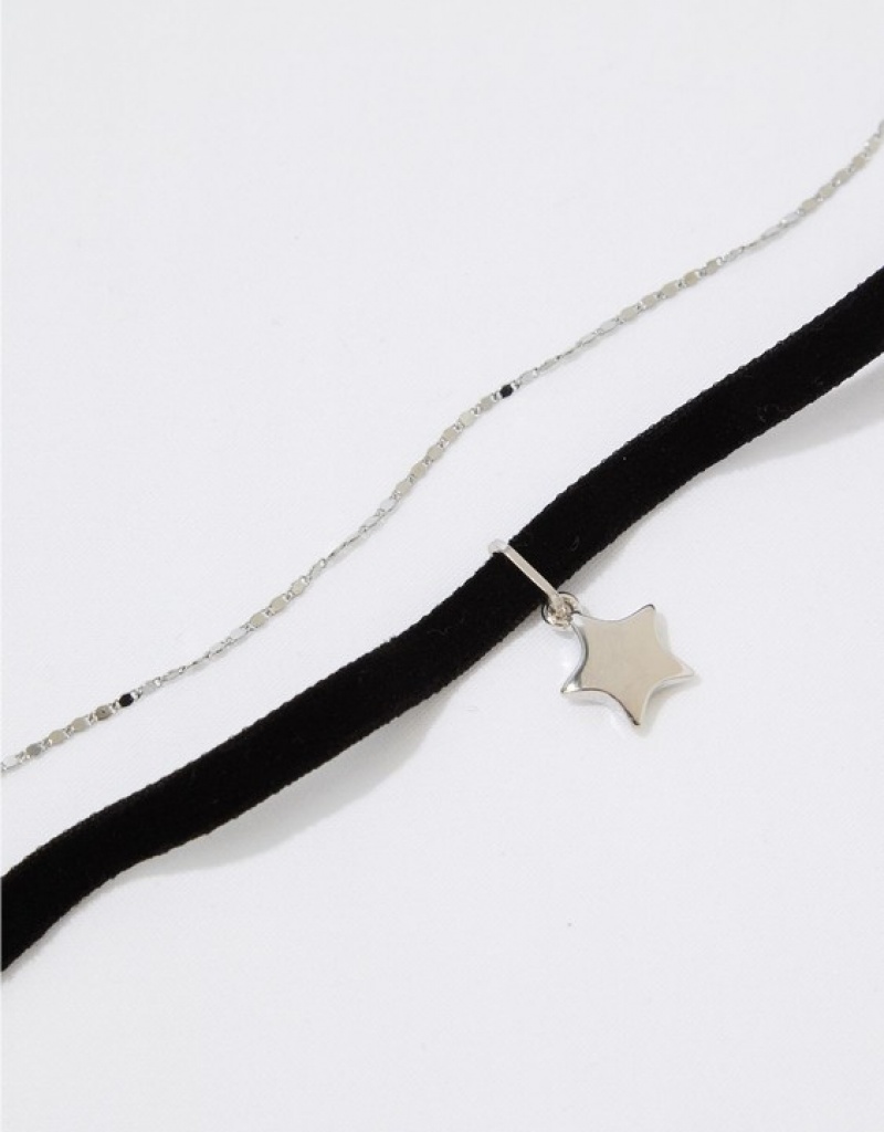 Aerie Velvet Star Choker Pack Jewelry Silver | 7051LRTGJ