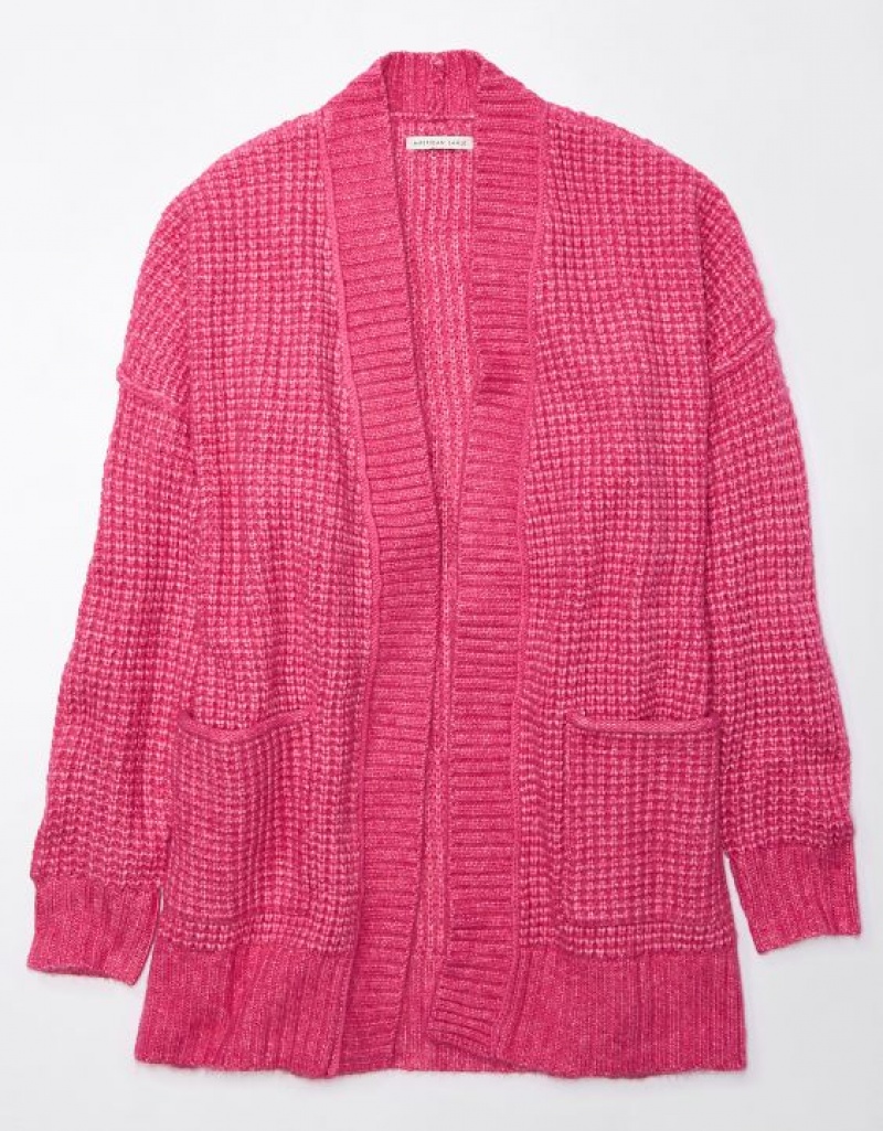 Aerie Whoa So Cozy Waffle Cardigan Pink | 4051VJBCG