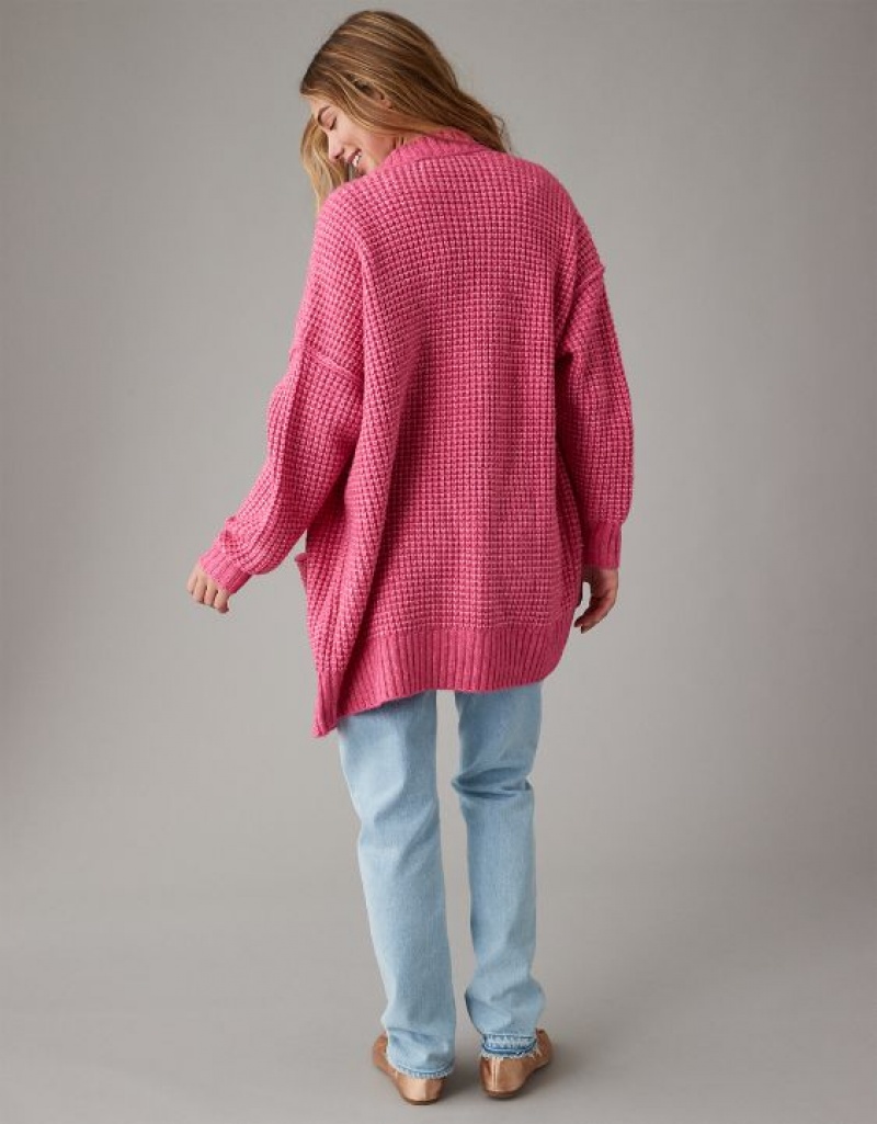 Aerie Whoa So Cozy Waffle Cardigan Pink | 4051VJBCG