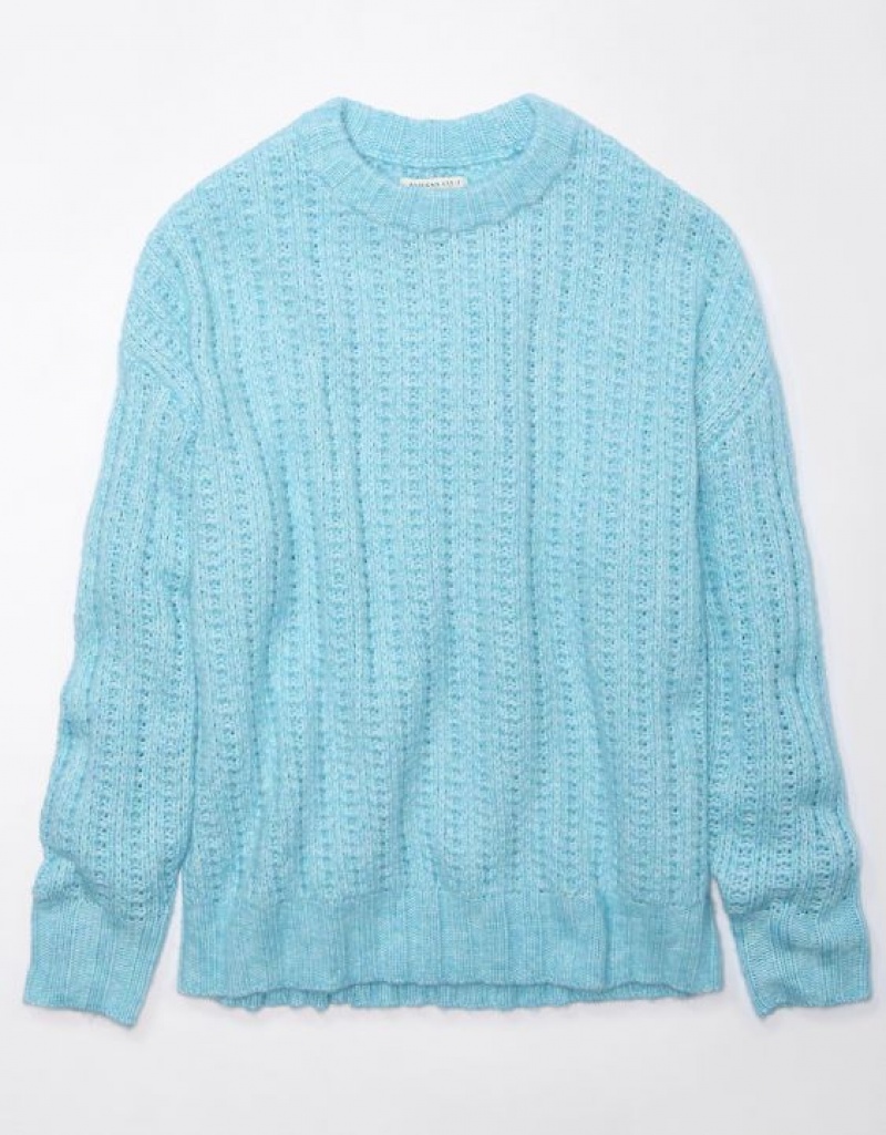 Aerie Whoa So Cozy Waffle Sweater Blue | 1698EAFOQ