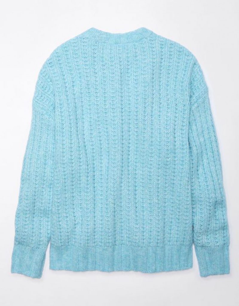 Aerie Whoa So Cozy Waffle Sweater Blue | 1698EAFOQ