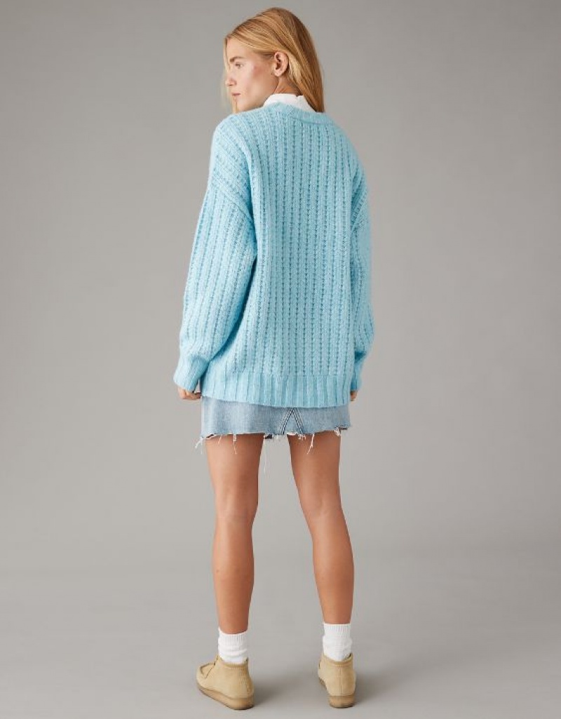 Aerie Whoa So Cozy Waffle Sweater Blue | 1698EAFOQ