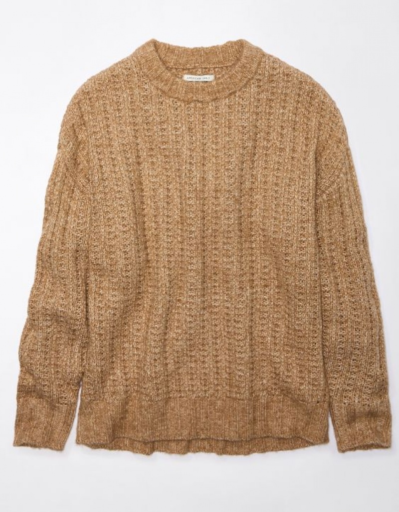 Aerie Whoa So Cozy Waffle Sweater Brown | 6258LUJNR