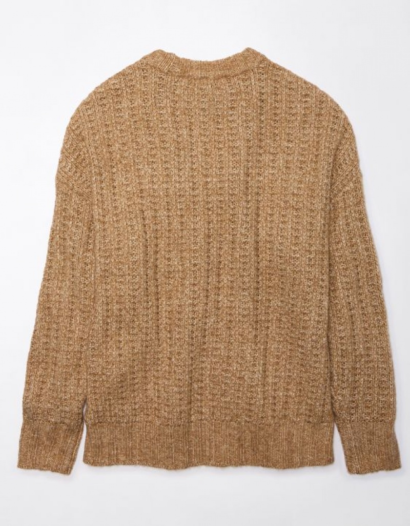 Aerie Whoa So Cozy Waffle Sweater Brown | 6258LUJNR