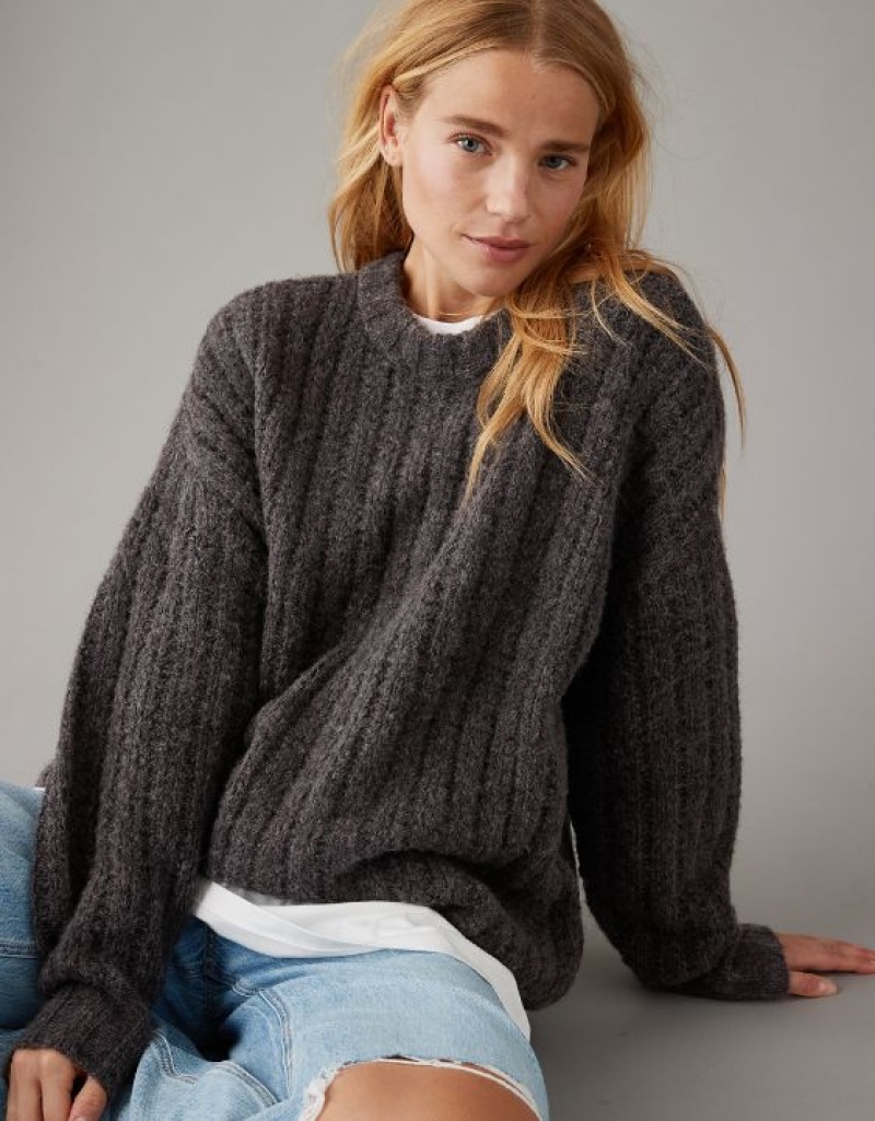 Aerie Whoa So Cozy Waffle Sweater Grey | 1059UQXCO