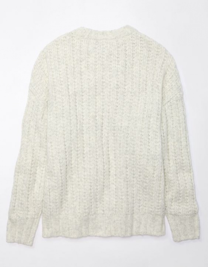 Aerie Whoa So Cozy Waffle Sweater Light Grey | 3856PVMJK