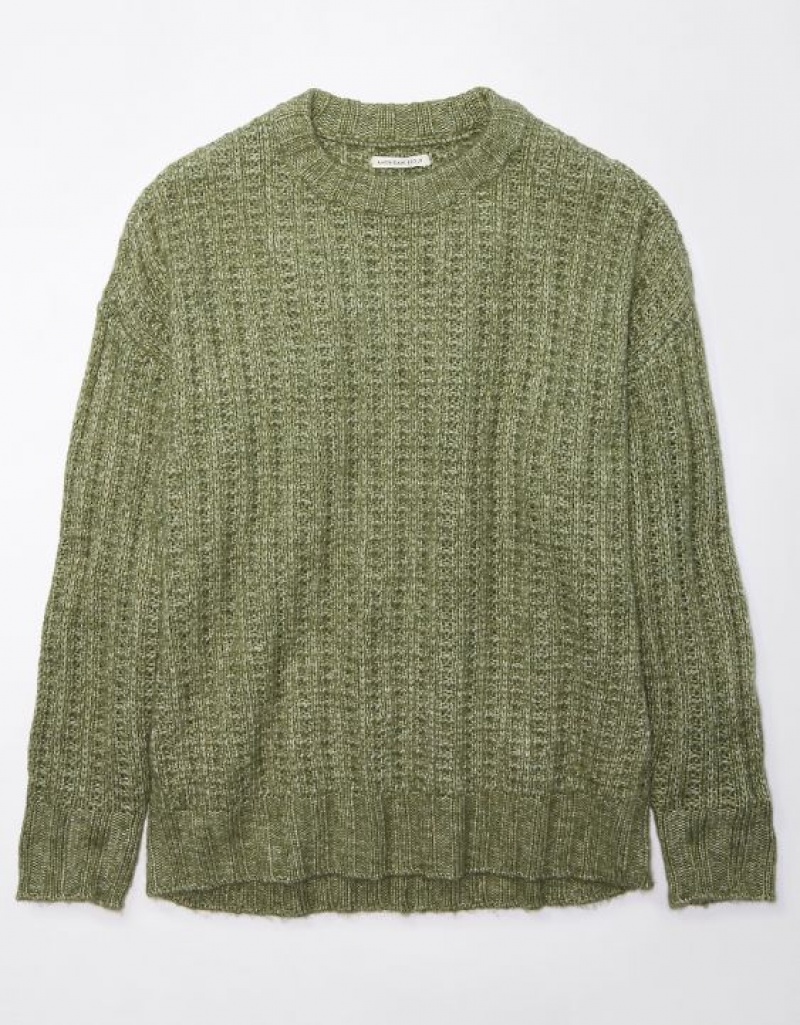 Aerie Whoa So Cozy Waffle Sweater Olive | 8714LTKDA